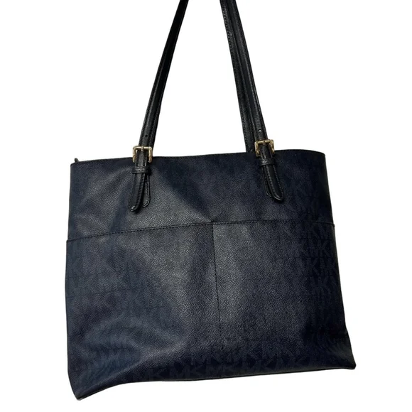 Michael Kors Large Bedford Tote Navy MK Signature Logo Canvas - Picture 3 of 10